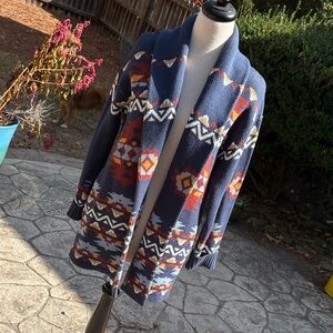 {Lucky Brand} Navy & Maroon Aztec Cardigan